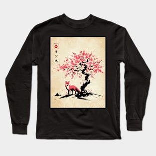 Minimalist Fox Ink Japanese Streetwear Novelty Retro Red Fox Long Sleeve T-Shirt